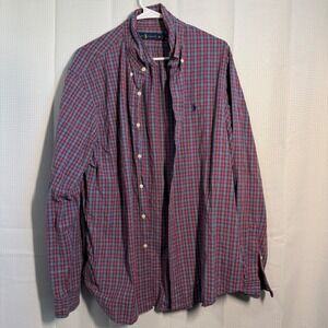 Ralph Lauren Button Down Shirt XL Red Blue Plaid Long Sleeve Pony Logo
